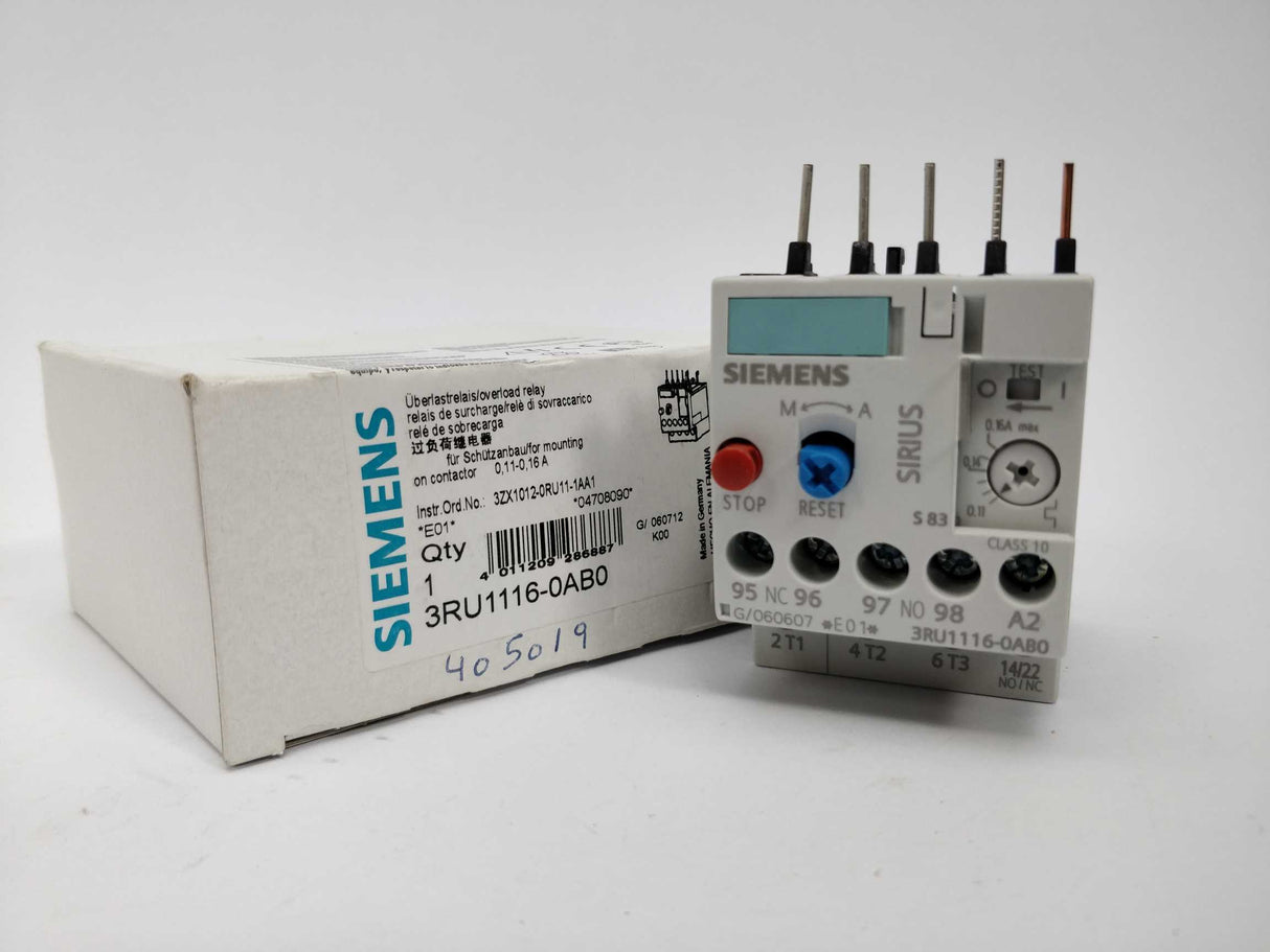 Siemens 3RU1116-0AB0 Overload relay 0.11 - 0.16A