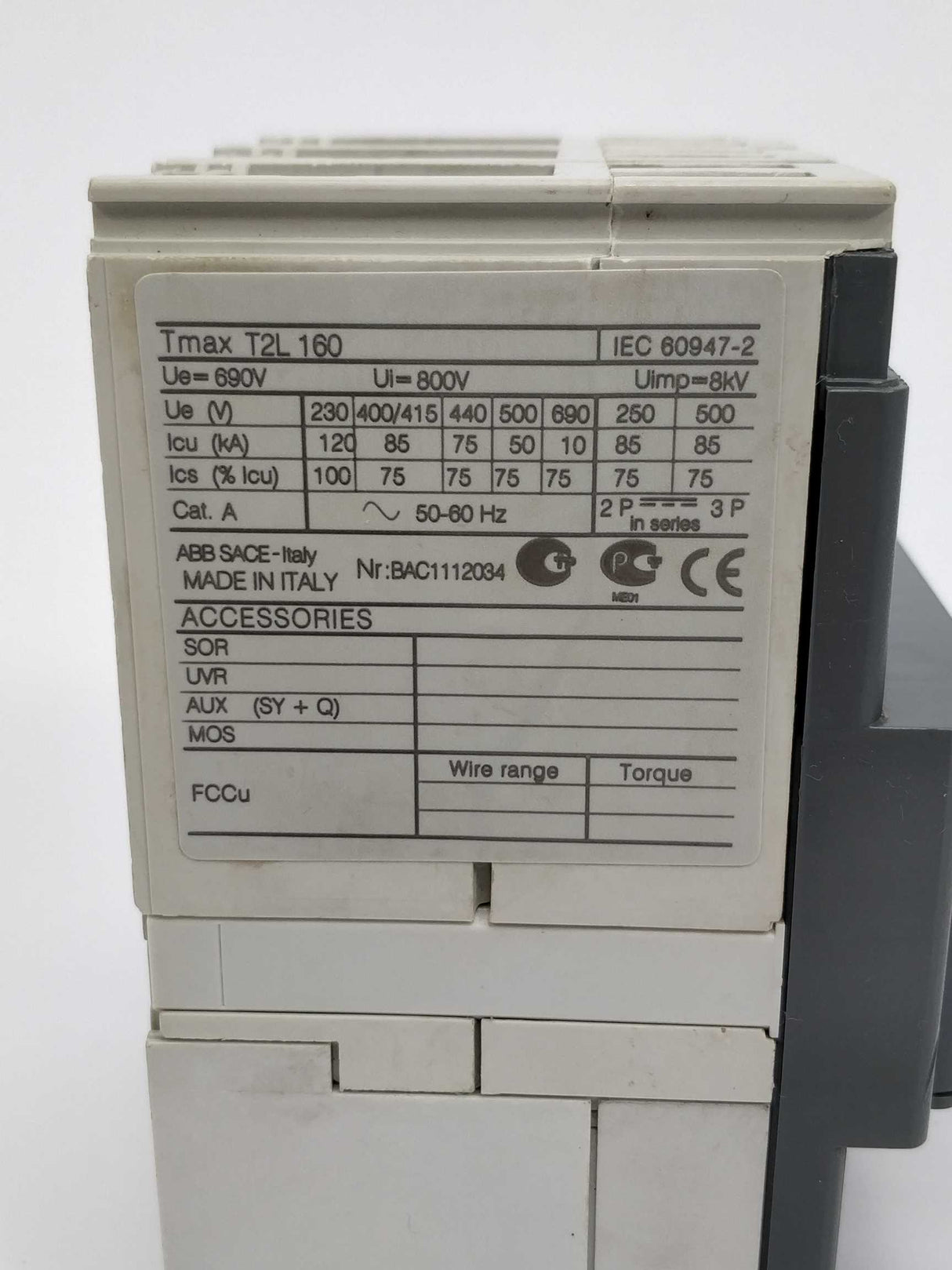 ABB TMD 20-500A Tmax T2L160 Circuit breaker