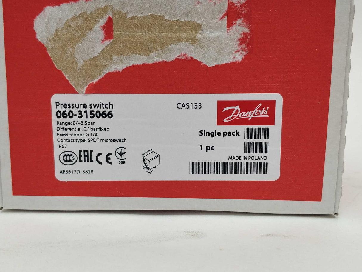 Danfoss 060-315066 CAS133 Pressure switch 0/+3.5bar