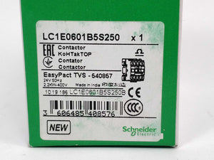 Schneider Electric LC1E0601B5S250 LC1E0601B5 EasyPact Contactor 24VAC Coil