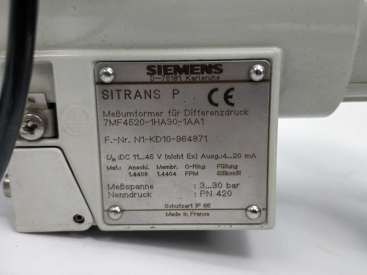 Siemens 7MF4520-1HA30-1AA1 SITRANS P differential transmitter