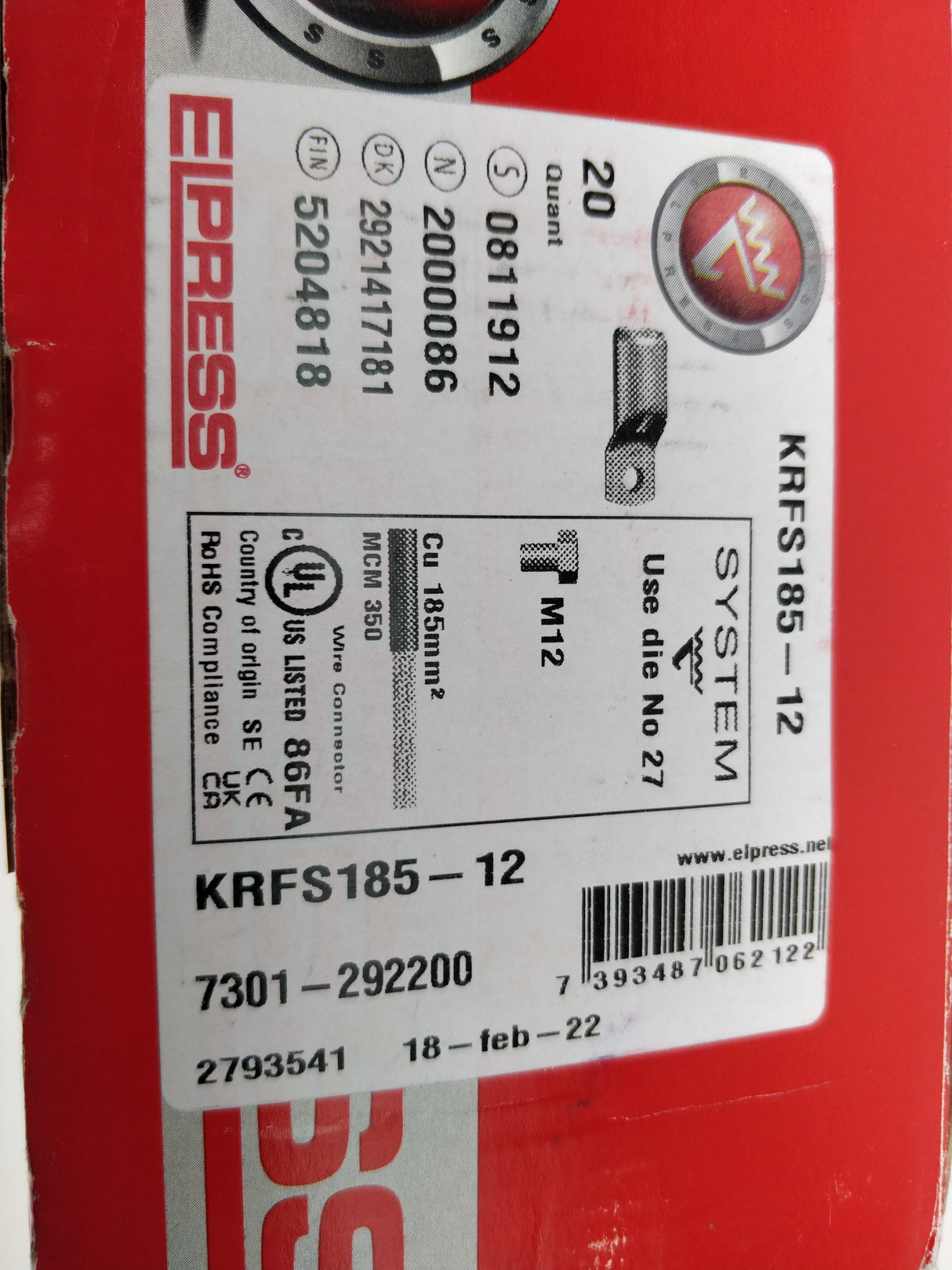 ELPRESS 7301-292200 KRFS185-12 20 Pcs.