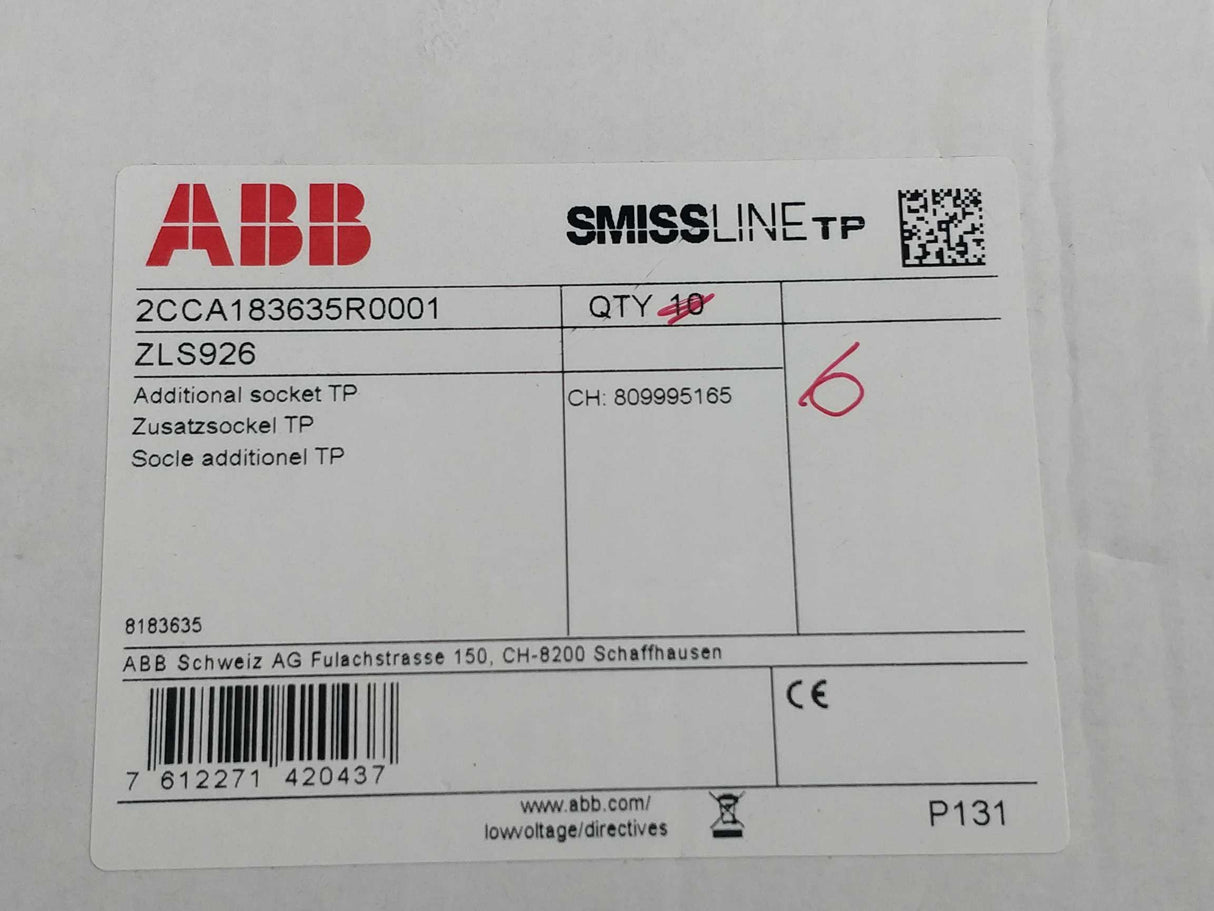 ABB 2CCA183635R0001 ZLS926 Sockets. 6 Pcs