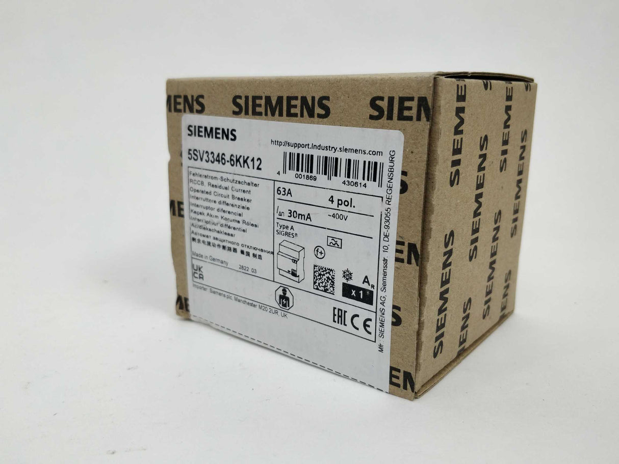 Siemens 5SV3346-6KK12 Operated Circuit Breaker 30mA 400V