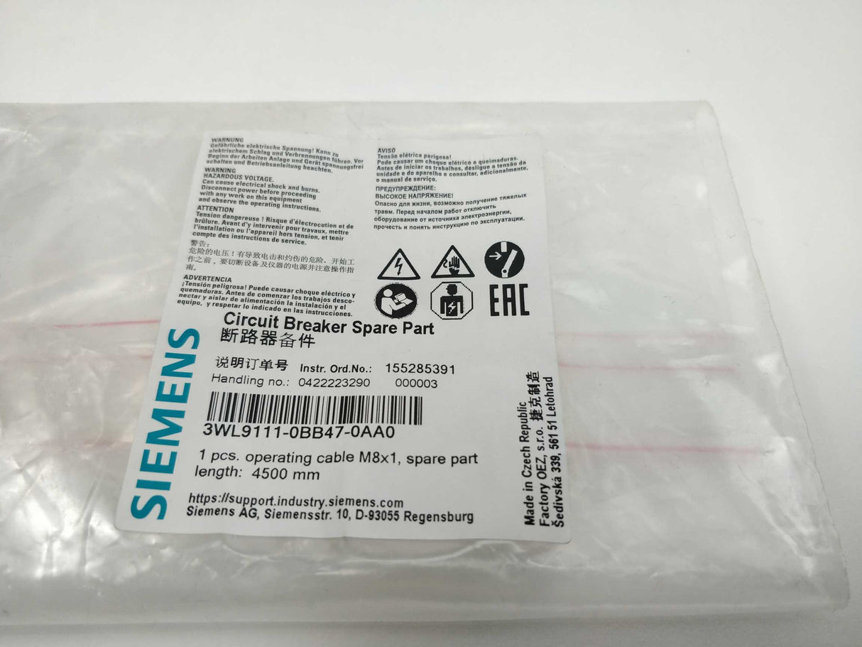 Siemens 3WL91110BB470AA0 1 pcs. Operating Cable, Circuit Breaker Spare Part