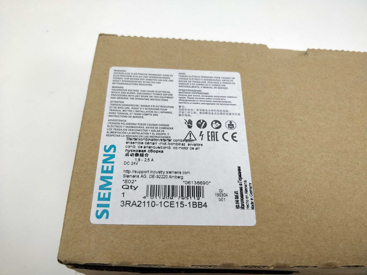 Siemens 3RA2110-1CE15-1BB4 Load Feeder Fuselees, Direct-on-line Starting