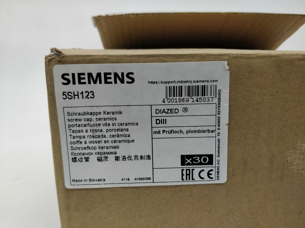 Siemens 5SH123 DIAZED Screw Cap DIII 63 A 500 V AC/DC Ceramic