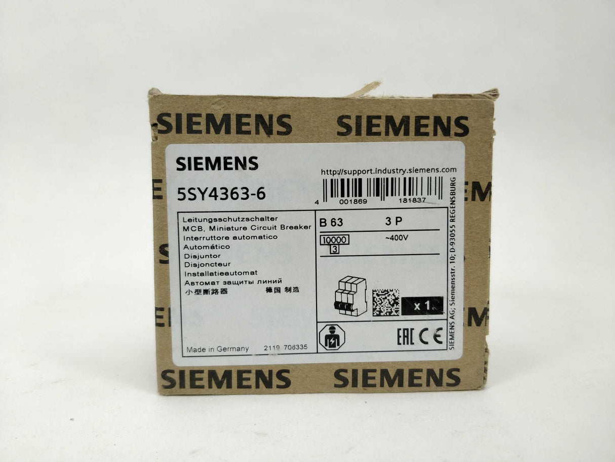 Siemens 5SY4363-6 Minature Circuit breaker 400 V 10KA