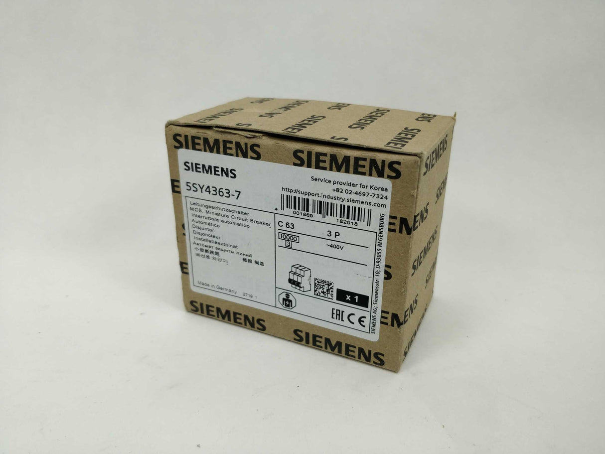 Siemens 5SY4363-7 Minature Circuit breaker, 400 V 10KA