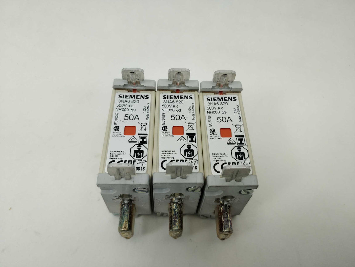 Siemens 3NA6 820 LV HRC Fuse-Link, NH000, In: 50 A 3 Pcs.