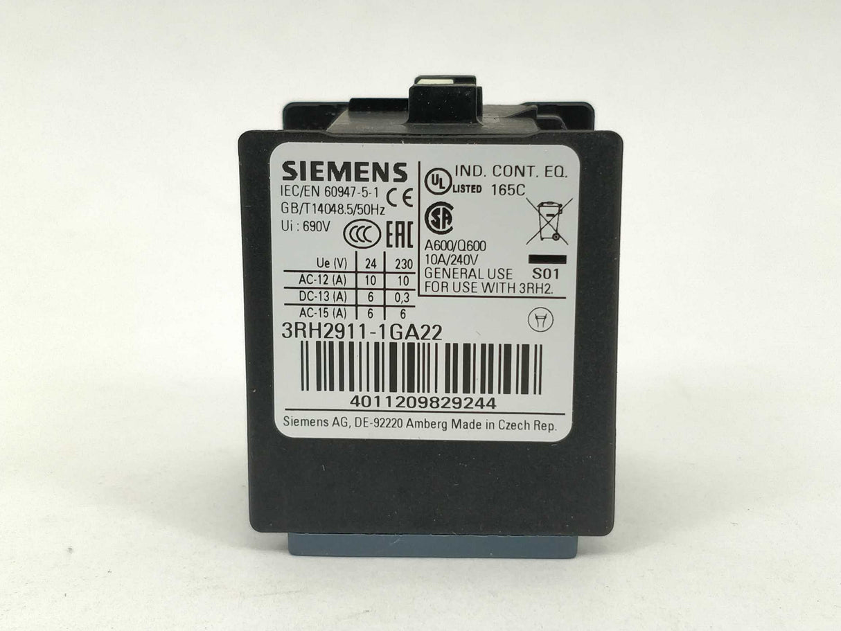 Siemens 3HR2911-1GA22 Auxiliary Switch, Screw Terminal