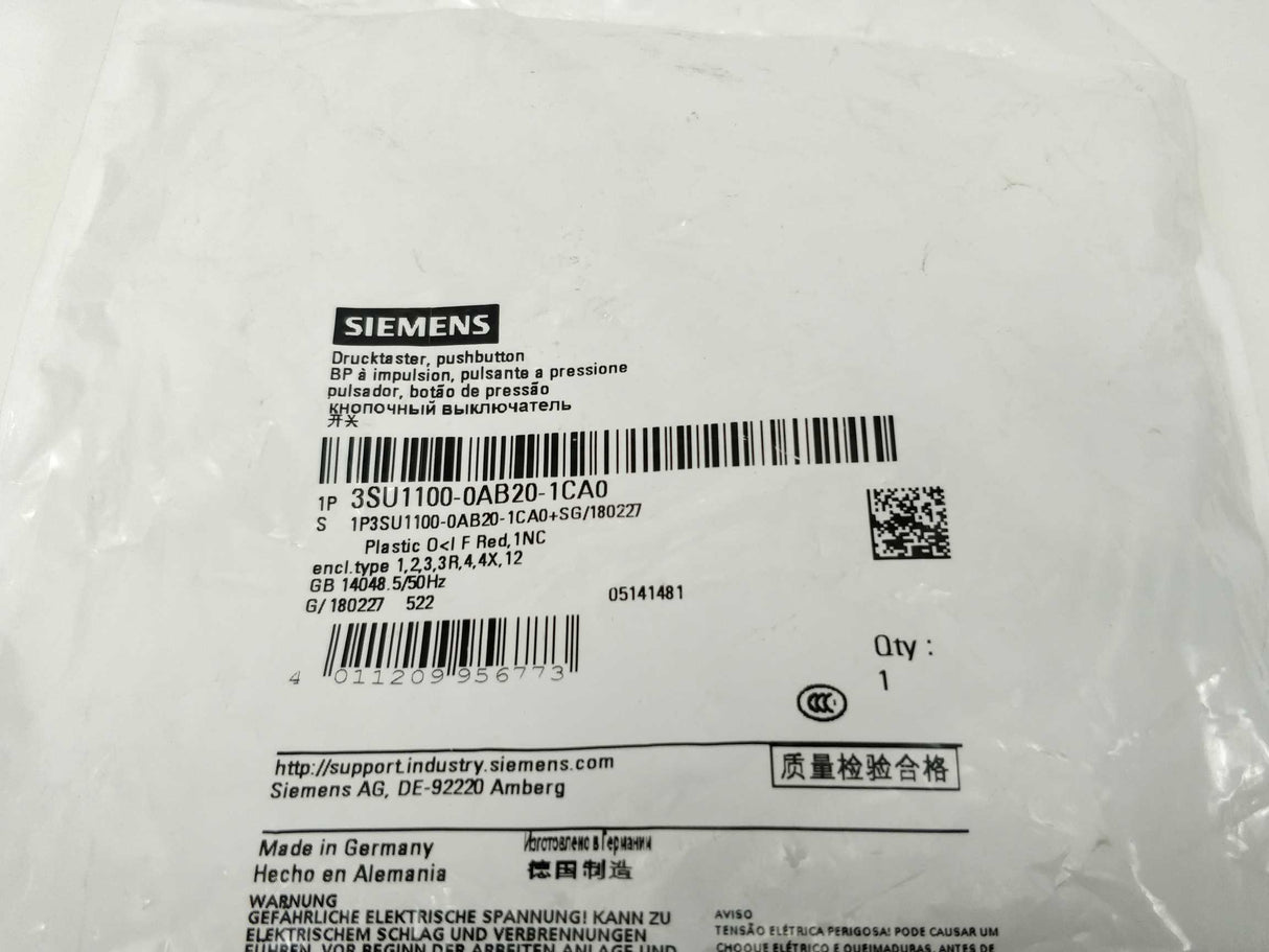 Siemens 3SU1100-0AB20-1CA0 Pushbutton