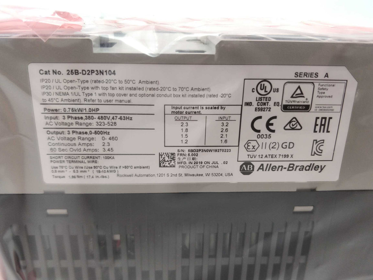 AB 25B-D2P3N104 PowerFlex 525 0.75kW/1Hp AC Drive, Ser A.