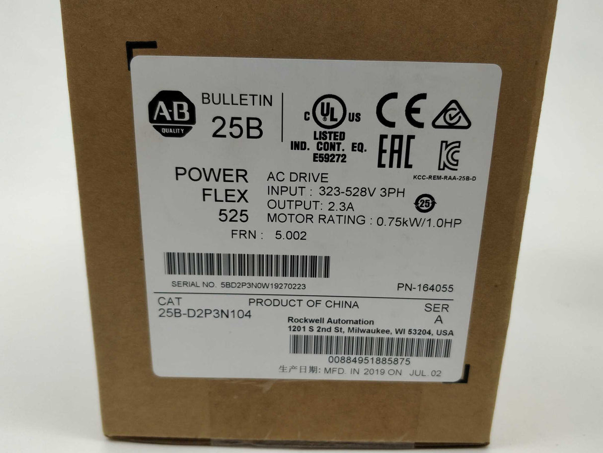 AB 25B-D2P3N104 PowerFlex 525 0.75kW/1Hp AC Drive, Ser A.