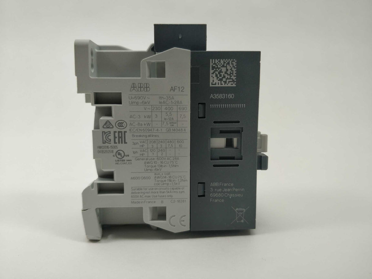 ABB 1SBL157001R1301 AF12-30-01-13 3 Pole contactor 5,5kW. 100-250VAC