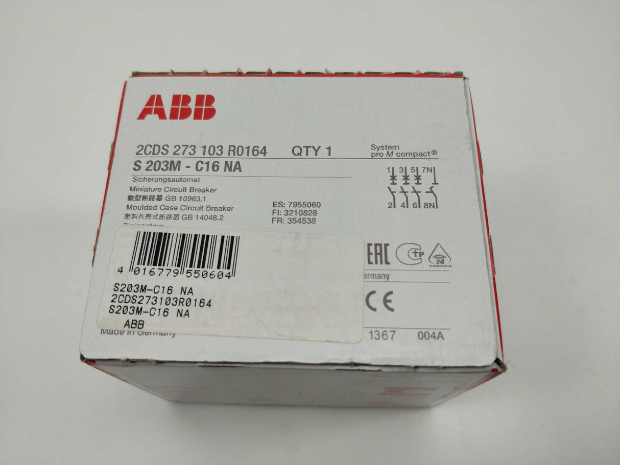 ABB 2CDS273103R0164 S203M-C16NA Miniature Circuit Breaker