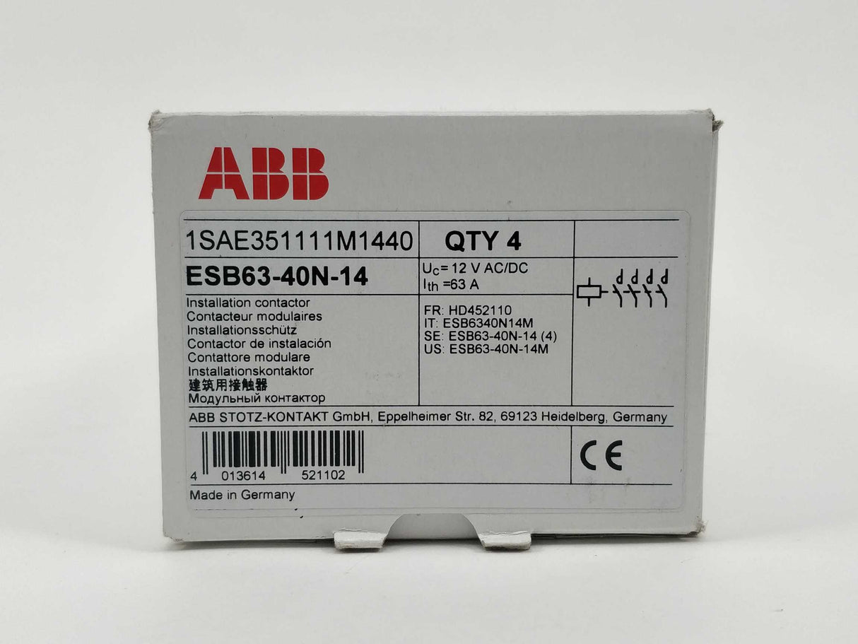 ABB 1SAE351111M1440 ESB63-40N-14 Installation Contactor 4pcs. 12V AC/DC