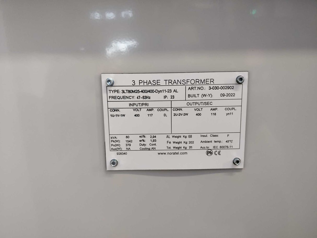 Noratel 3-030-002902 3LT80M25-400/400-Dyn11-23 AL 3 Phase transformer