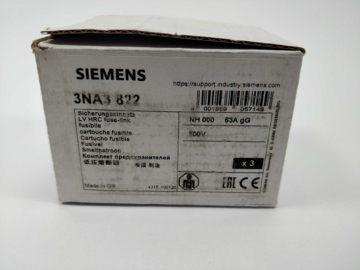 Siemens 3NA3822 Fuse-link 500V 3 Pcs.