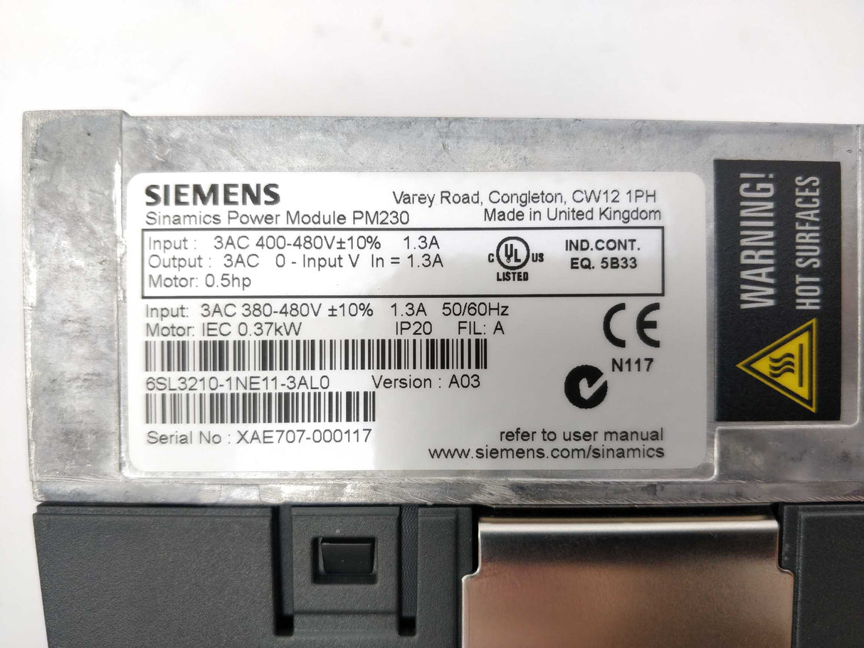 Siemens 6SL3210-1NE11-3AL0 Sinamics Power Module PM230