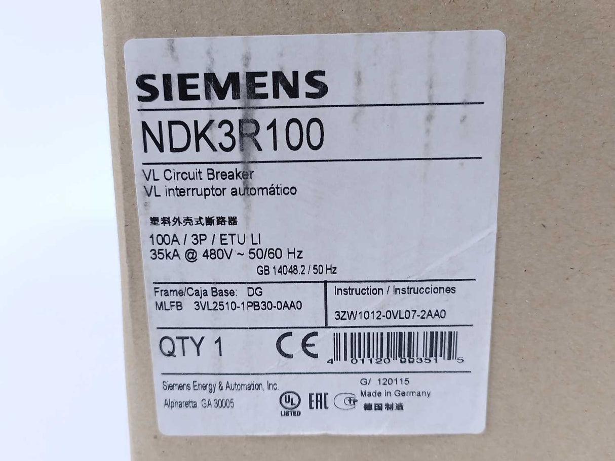 Siemens 3VL2510-1PB30-0AA0 VL Circuit Breaker