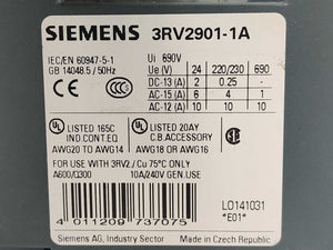 Siemens 3RV2811-4AD10 Circuit breaker with 3RV2901-1A