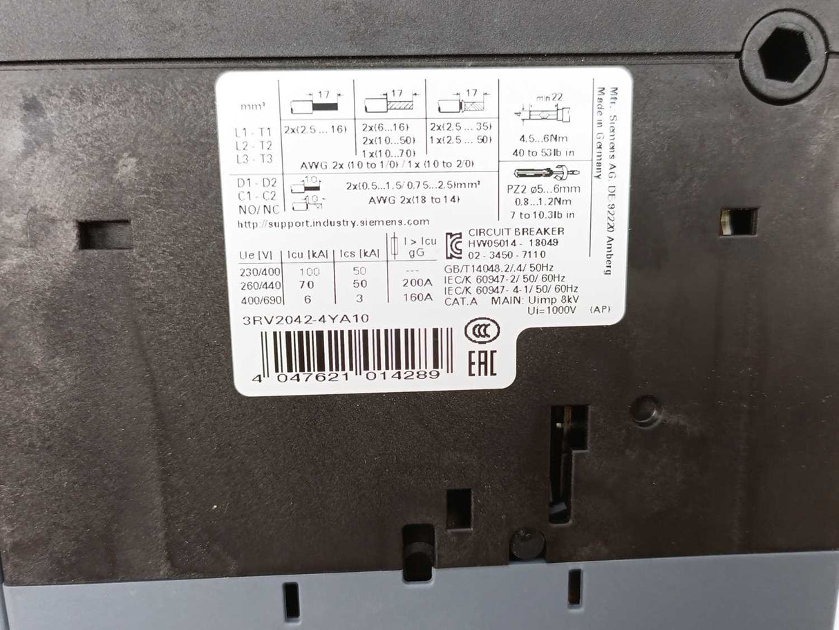 Siemens 3RV2042-4YA10 G/220315 Circuit Breaker