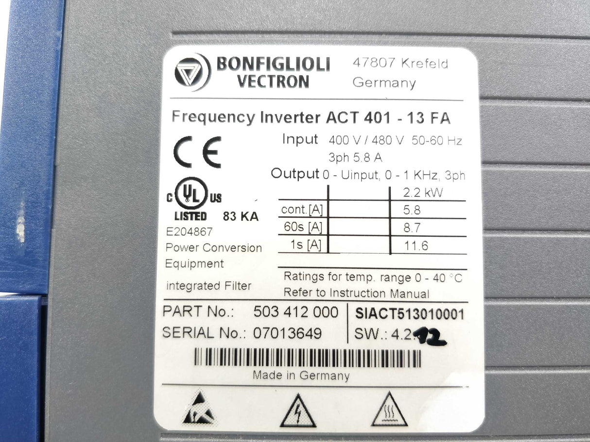 BONFIGLIOLI SIACT513010001 Frequency Inverter ACT 401-13FA 503412000