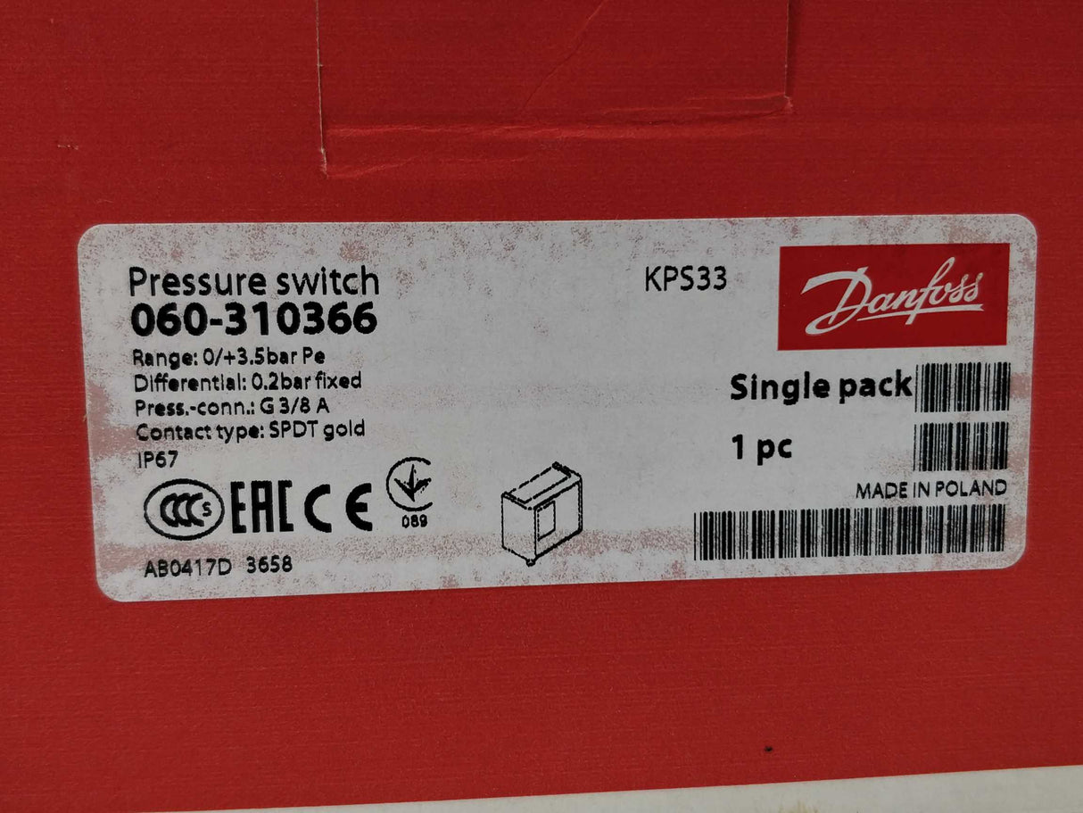 Danfoss 060-3103 060-310366 Pressure Switch KPS33 0-3,5 bar