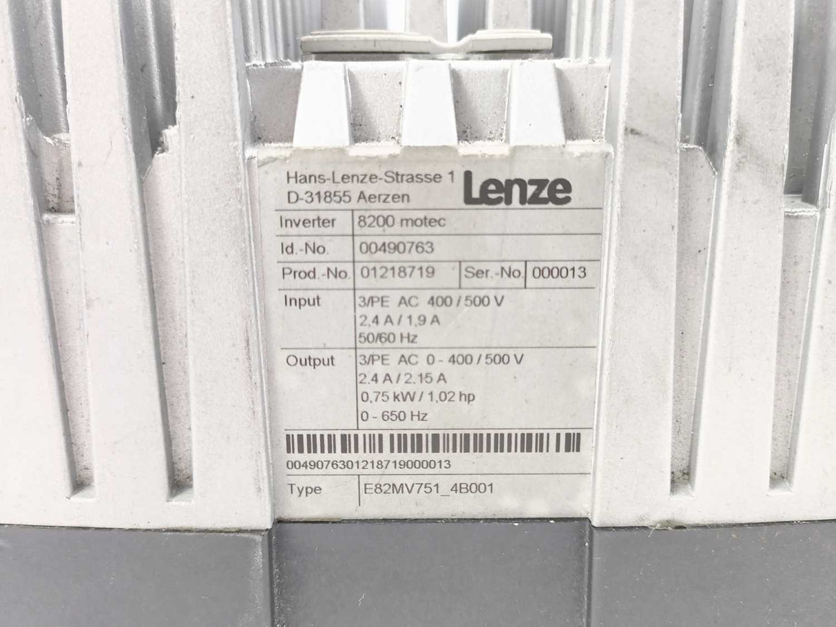 LENZE E82MV751_4B001 ID.-No.: 00490763 Inverter