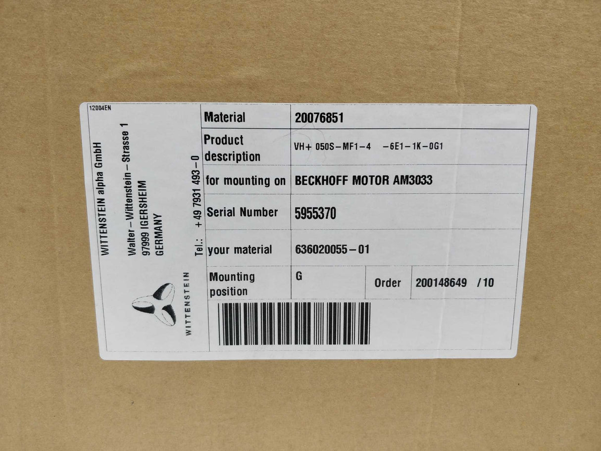 Wittenstein 636020055-01 VH+ 050S-MF1-4-6E1-1K-0G1 Worm gearbox