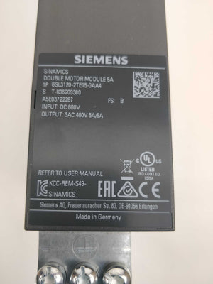 Siemens 6SL3120-2TE15-0AA4 S120 Double Motor Module